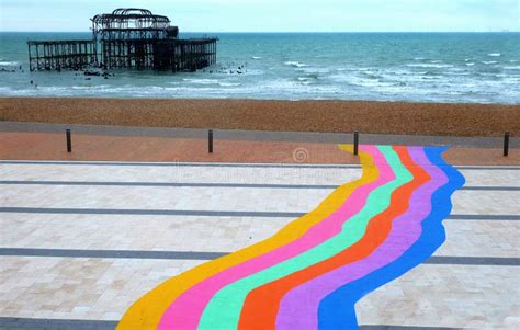 Rainbow Pathway And Brighton West Pier Stock Photo Image Of Multi