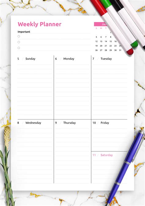 Vertical Weekly Planner Weekly Planner A Undated Weekly Hourly Schedule Template Printable