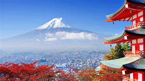 View Of Mount Fuji From Red Pagoda Tokyo Japan Uhd 4k Wallpaper