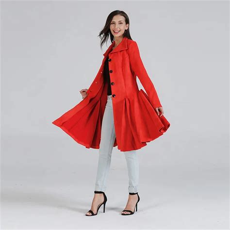 Winter Thick Red Coat For Women Single Breasted Large Swing Coat Long