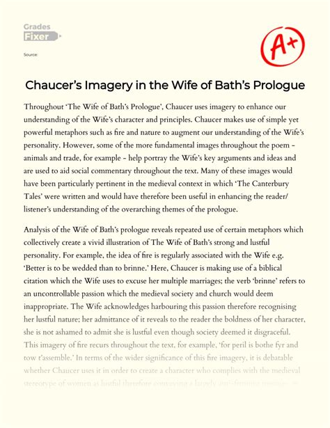 Chaucer’s Imagery In The Wife Of Bath’s Prologue [essay Example] 1189 Words Gradesfixer