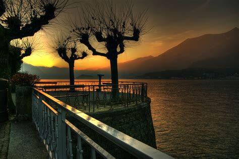 Bellagio Lake Promenade Sunset Italia Lago Lago Di Como