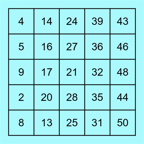 Bingo 1 50 Bingo Card