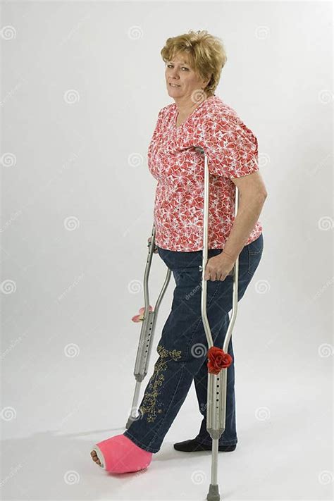 Mature Woman On Crutches Stock Image Image Of Cast Crutch 5014945