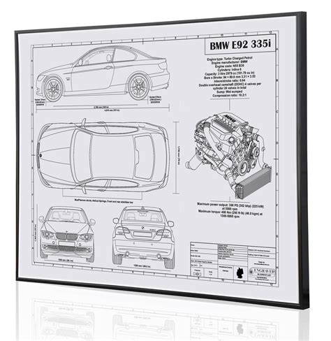 Bmw E92 335i Laser Engraved Wall Art Poster Blueprint Sign Etsy