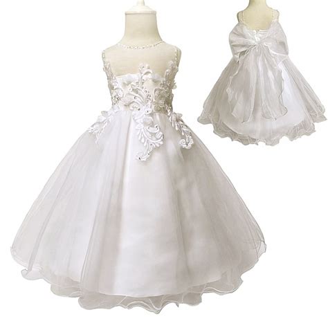 Free Shipping 2 12 Years Kids Party Dress 2018 New Arrival Pure White