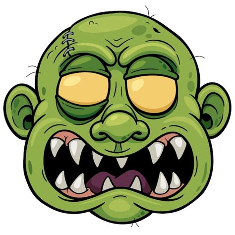 Scary Face Vector Sticker Clipart Cartoon Zombie Head With Blue Eyes