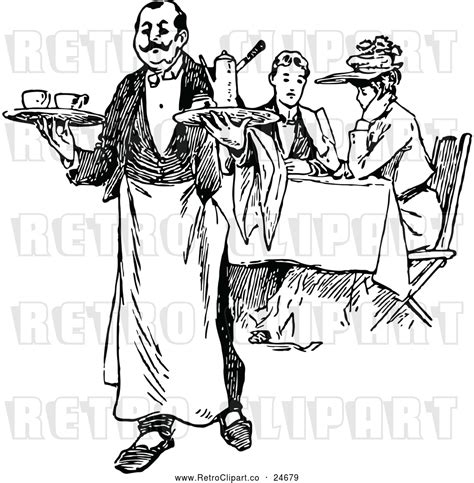 Vector Clip Art Of A Retro French Waiter And Diners By Prawny Vintage 24679