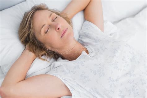 Woman Sleeping Peacefully In Bed Stock Image Image Of Homey Pillow