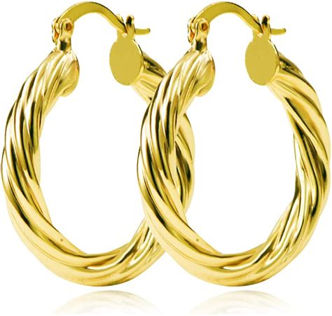 Yumay Ct Gold Plated Twisted Round Creole Hoop Earrings For Women And