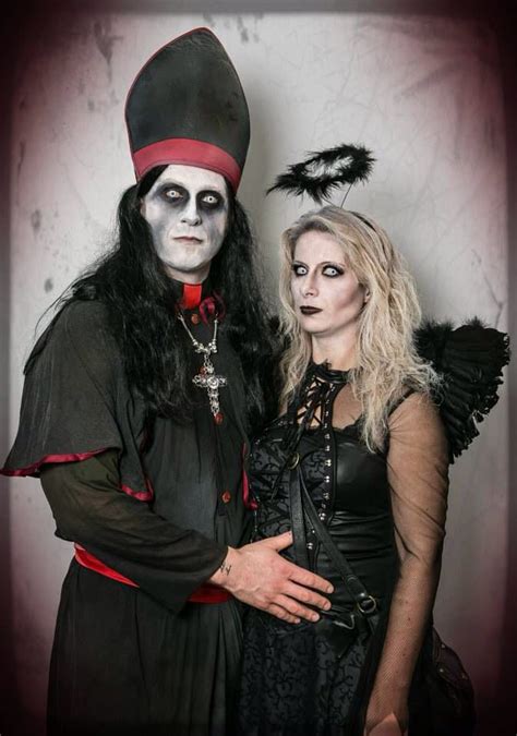 Demon Bishop And Fallen Angel Halloween Costumes With Scary Make Up