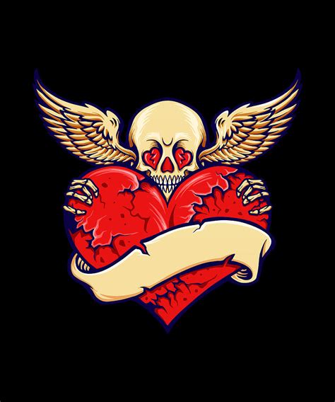 Broken Heart Skull Valentine Skull With Wings Digital Art By Norman W