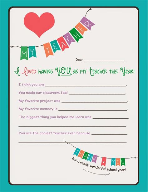 Free End Of The Year Teacher Printable For Your Kids To Customize