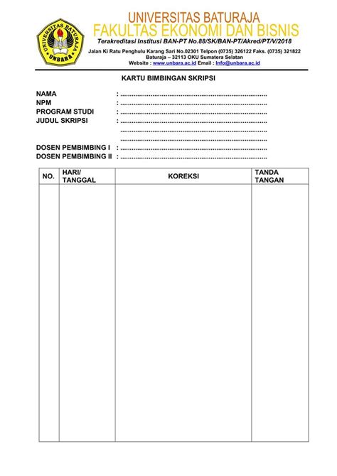 Contoh Form Kartu Bimbingan Proposal dan Skripsi