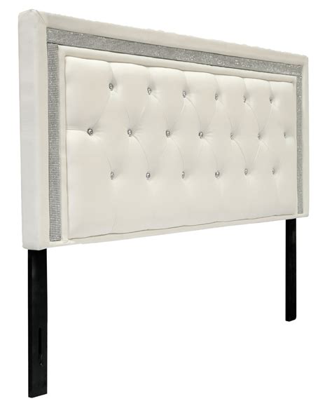 Best Master Furniture Maria Faux Leather Upholstered Headboard Tufted Crystals Rhinestone Full