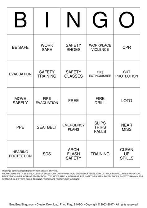 Workplace Safety Bingo Cards To Download Print And Customize