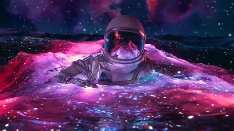 4k Purple Water Astronaut In Swimming Stage Background Led Video Mp4