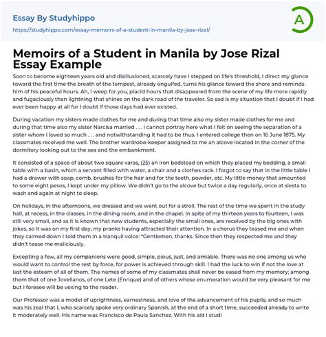 Memoirs Of A Student In Manila By Jose Rizal Essay Example