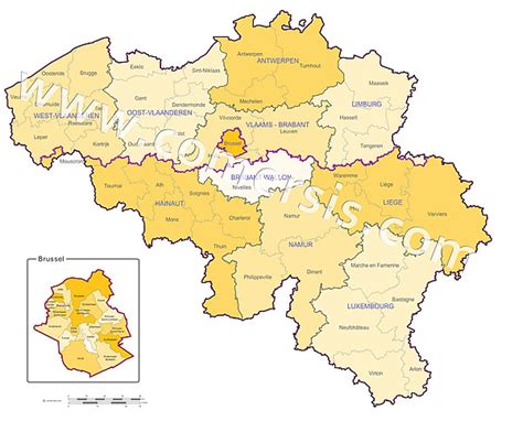 Vector Map Of The Regions Provinces And Districts Of Belgium