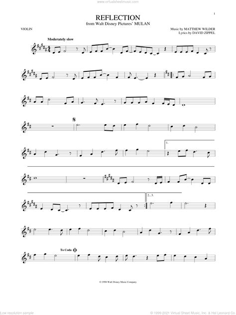 Sort by instrument or genre. Aguilera - Reflection sheet music for violin solo PDF