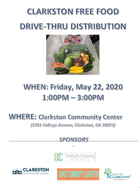 For additional information and instructions please view the flyer; Clarkston FREE FOOD Drive-Thru Distribution | Clarkston ...