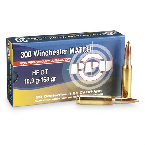 Ppu 308 Winchester Match Hpbt 168 Grain 20 Rounds 223259 308