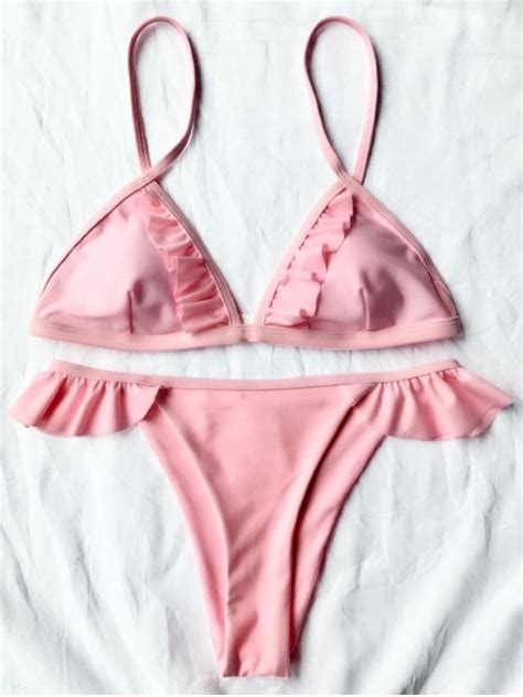 20 Off 2021 Cami Frilly Thong Bikini Set In Pink Zaful