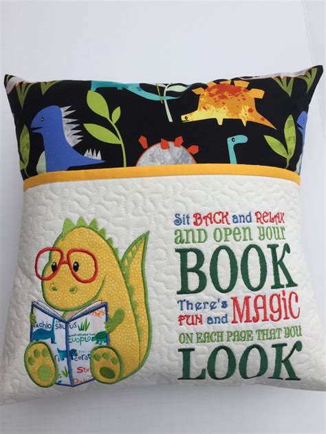 Yellow Dinosaur Reading Pillow Quilted Pocket Kids Reading Pillow 16