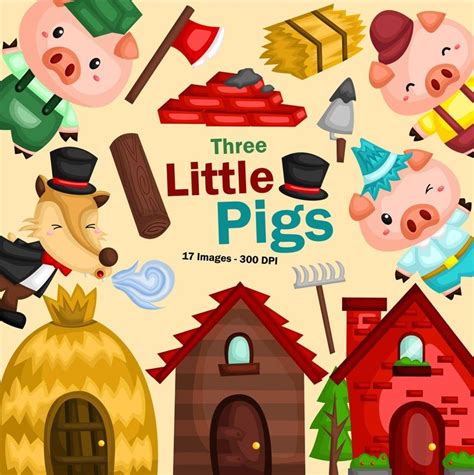 Three Little Pigs Clipart Storytime Clip Art Kids Story Etsy Pig