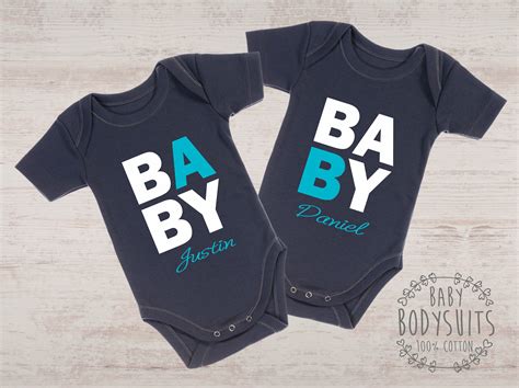 Personalized Twin Baby Boy Outfits Baby A Baby B Set Of 2 Etsy