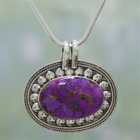Purple Composite Turquoise Indian Sterling Silver Necklace Blissful