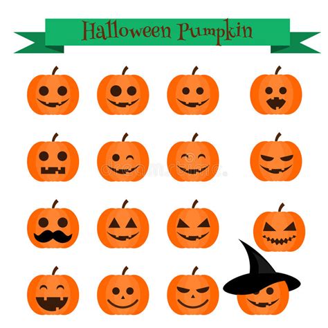 Cute Halloween Pumpkin Emoji Icons Set Emoticons Stickers Design
