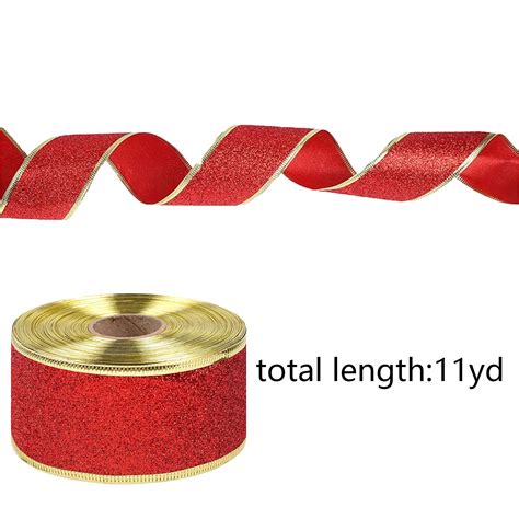 10 Yard Christmas Glitter Wired Ribbon With Metallic Edge 2 Inch