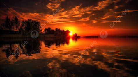Sunset Landscape On The Water Background Sunset Pictures Real