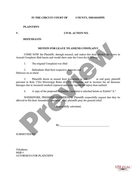 Motion For Leave To Amend Complaint Federal Court Us Legal Forms