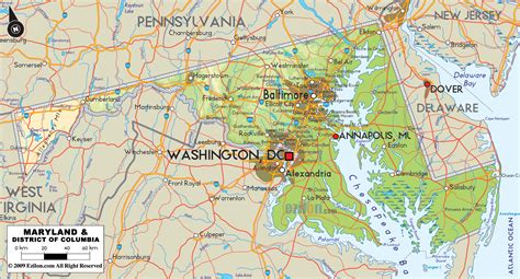 Physical Map Of Maryland State Usa Ezilon Maps