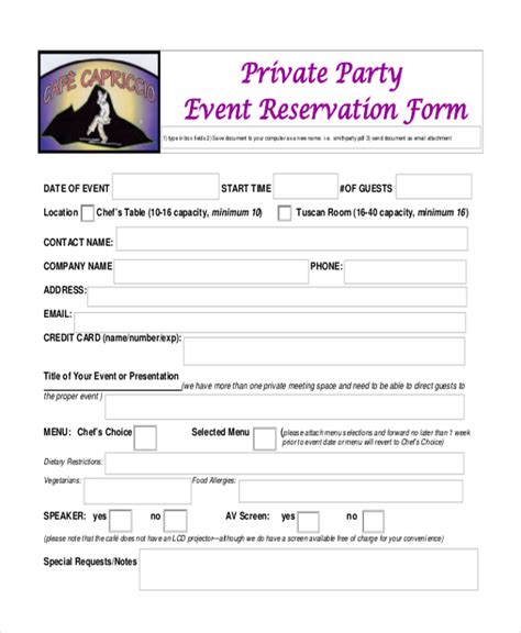 Free 10 Sample Restaurant Reservation Forms In Pdf Ms Word