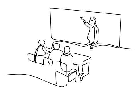Continuous One Line Drawing Of A Teacher Explaining At Classroom