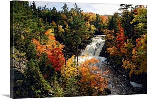 Waterfall In Between Fall Colors In A Forest Photo Canvas