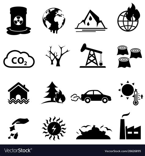 Global Warming And Climate Change Icon Set Vector Image