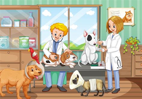 Dos Veterinarios Trabajando En El Hospital De Animales 416825 Vector