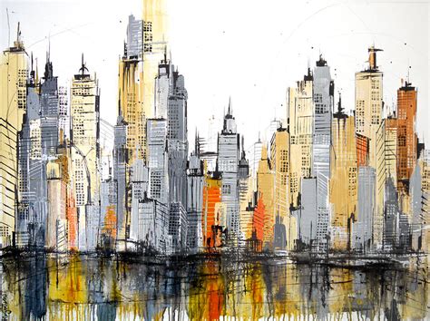 New York Golden Skyline Painting By Irina Rumyantseva Fine Art America