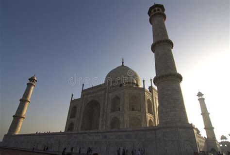 Taj Mahal Side View With Blue Sky And Marble Detail In Agra India