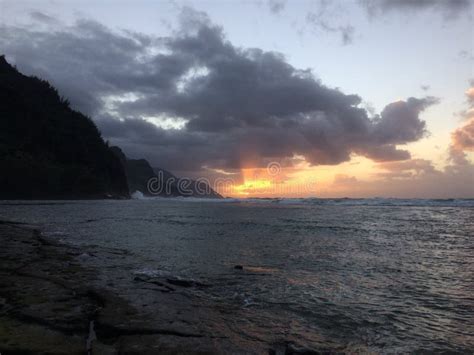 Na Pali Coast Cliffs During Sunset On Kauai Island Hawaii Stock Photo