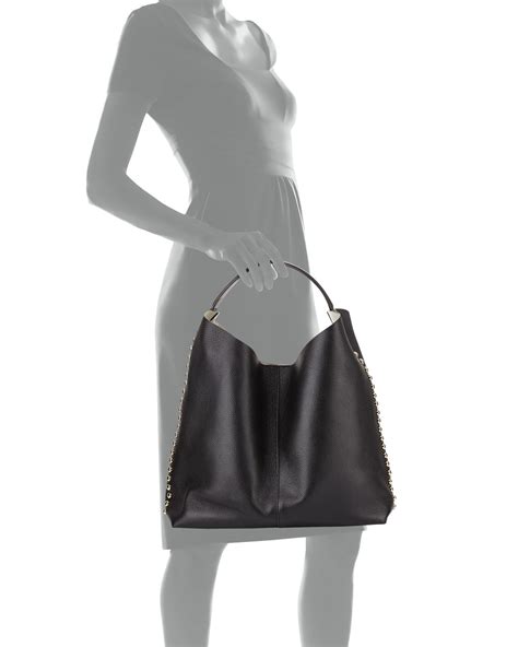 Rebecca Minkoff Stud Trim Leather Hobo Bag Blacklight Gold