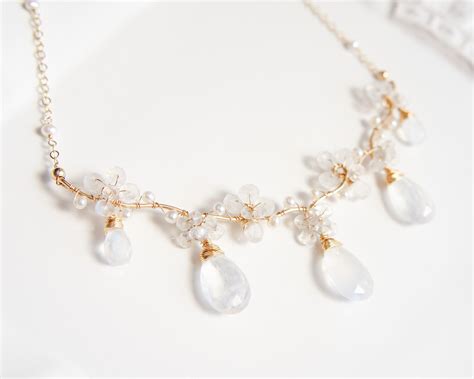 Rainbow Moonstone Teardrops Bridal Necklace 14k Gold Filled Etsy