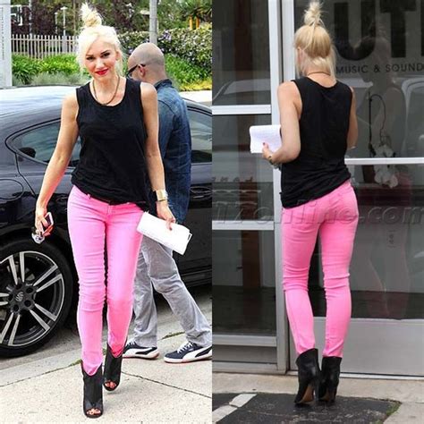 Gwen Stefani Funky Heels Neon Pink Skinny Jeans Black Sleeveless Top