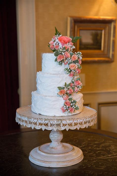 Simple 3 Layer Wedding Cake Buttercream Frosting With Fresh Coral