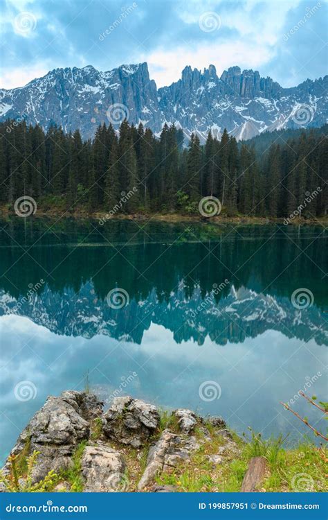 Reflections At The Mountain Lake Karersee Stock Image Image Of Europe