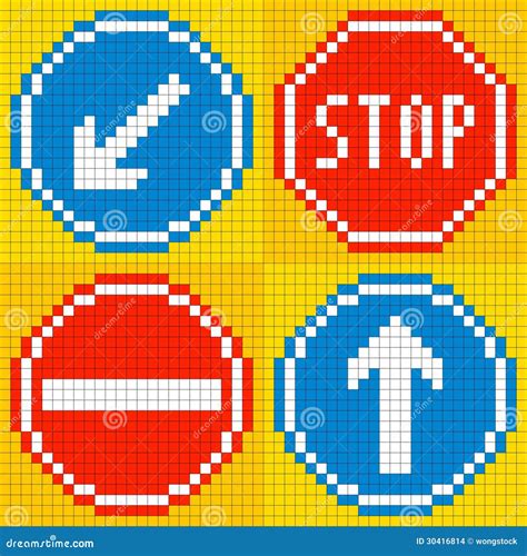 8 Bit Pixel Road Traffic Signs Stock Vector Illustration Of Stop